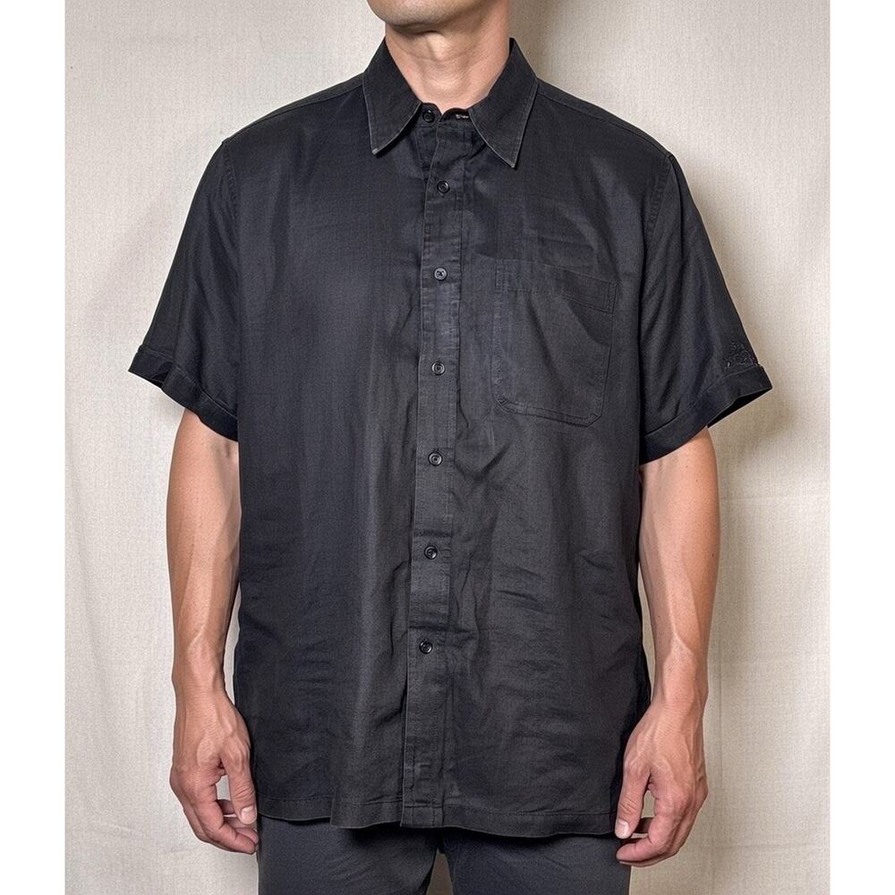 Mojito Collection 100% Linen Shirt Men's XL Black Short‎ Sleeve Resort Vacation